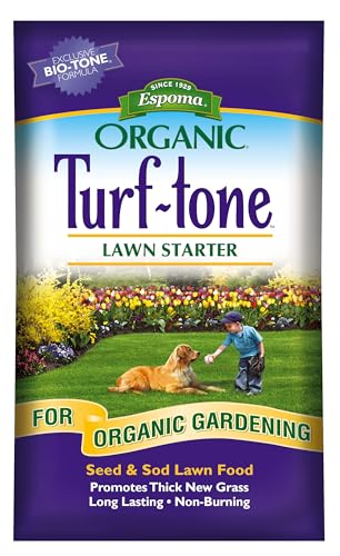 Turf-Tone Lawn Starter Natural & Organic Starter Fertilizer. with Long Lasting, Nitrogen, Phosphorus and Our Bio-Tone Formula. 30 lb. Bag Covers up to 3,000 Sq. Ft.