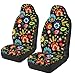 Bulopur Black Boho Floral Car Seat Covers Front Seats Only for Women Men Seat Covers w/Organizer Pocket for Cars SUV Truck Sedan