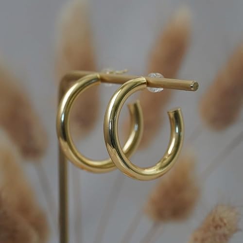 Miniatura 8 de 14k Gold Filled Classic Chunky Open Hoop Stud Earrings Huggie chunky Teardrop Cradle Hoops Hypoallergenic Earrings Cuff U Shape Hexagon Earrings For