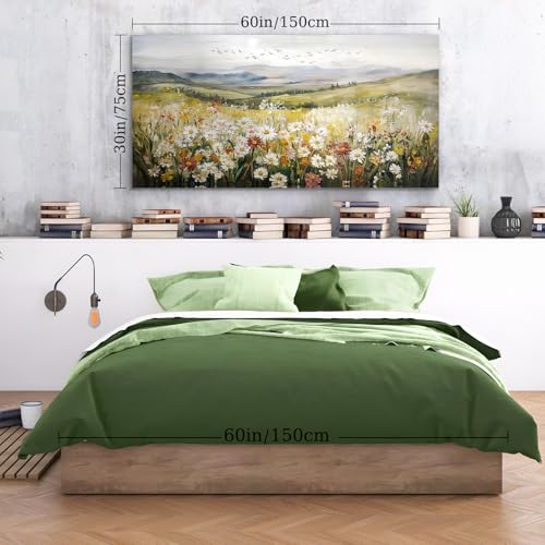 SERIMINO Nature Landscape Wall Art, Mountain Daisy Extra Large Artwork, Wildflower Meadow Rustic Home Decor Art Prints, French Country Aesthetic Paintings Wall Decor Living Room Dining Room 30X60 Inch