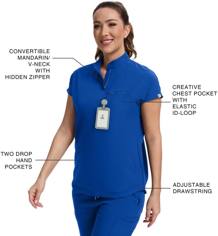 Kitmaz Women's Scrub Set - Relaxed Fit Mandarin Top & Straight Pants, 13 Pockets, Wrinkle & Splash Resistant Fabric - Image 3