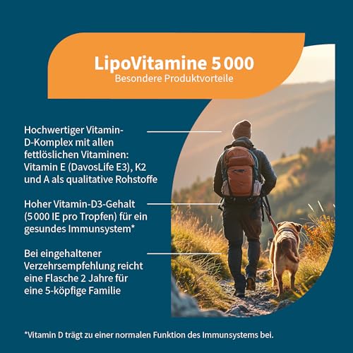 NatuGena Lipo Vitamine 5000, Vitamin D3, E, K, A, trägt zu einer normalen Funktion des Immunsystems bei, 20 ml / 700 Tropfen (Familienpackung)