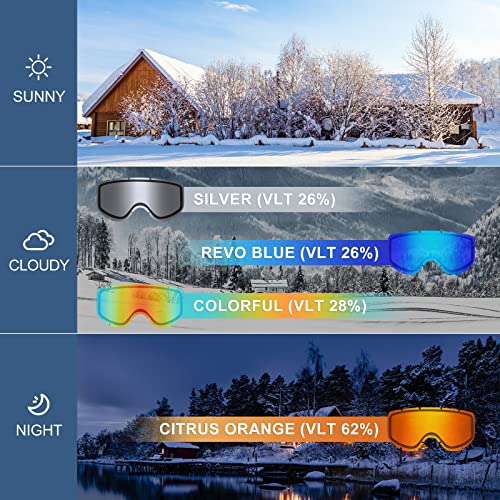 Skyway Ski Goggles,Otg Snow Snowboard Goggles For Men Women Snowmobile Skiing Skating Ss6001 (White Frame/Silver Lens) #TOP6