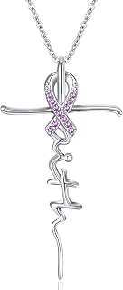 TwoAnts Kreuz Kette Damen 925 Sterling Silber Glaube Kette Geburtsstein Anhänger Halskette Amulett Christliche Geschenke Schmuck für Frauen Mädchen