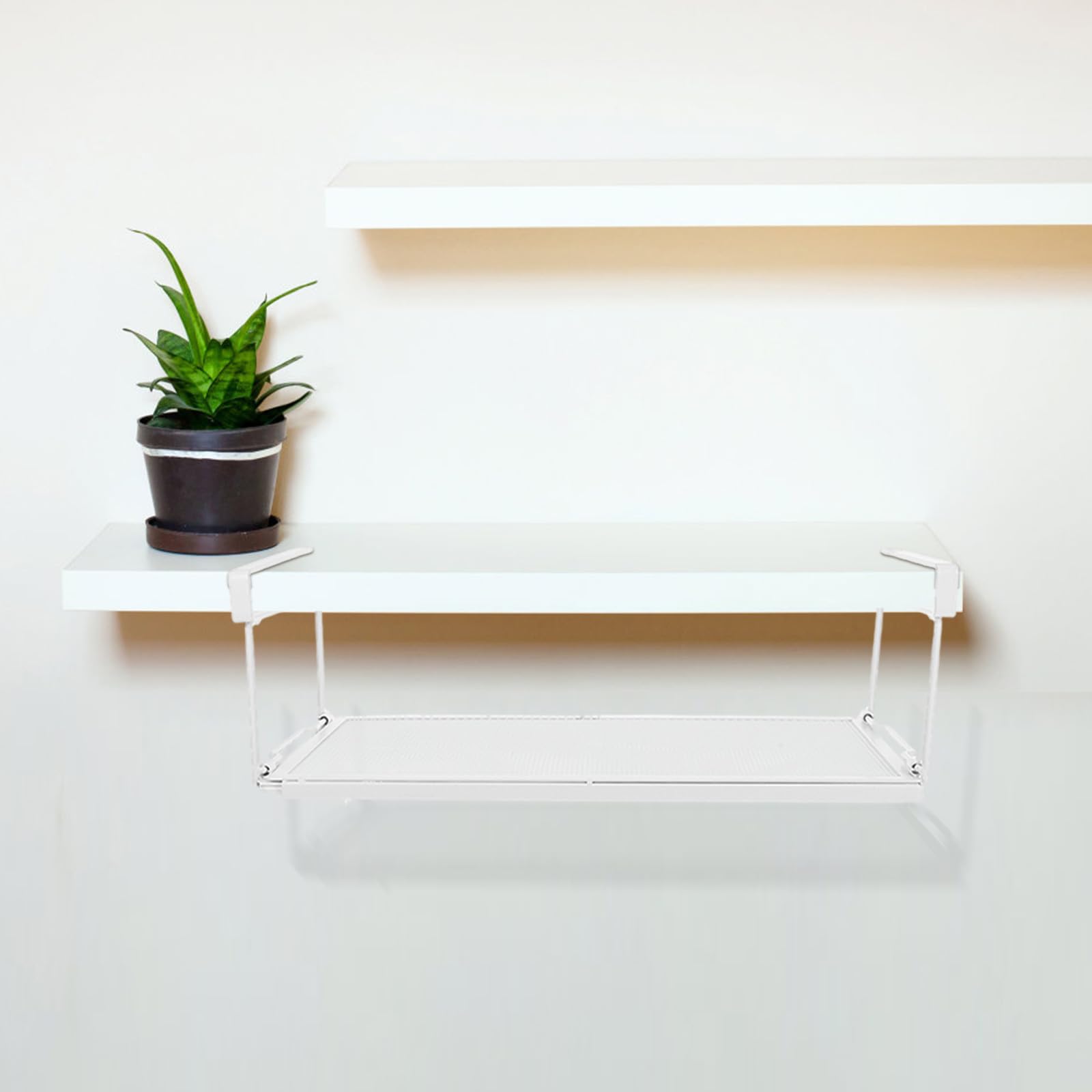 Uonlytech Hängekorb unter Regal aus Kohlenstoffstahl Weiß Verstellbar Platzsparend für Küche und Theke Aufbewahrungskorb für Schrank und Gewürze