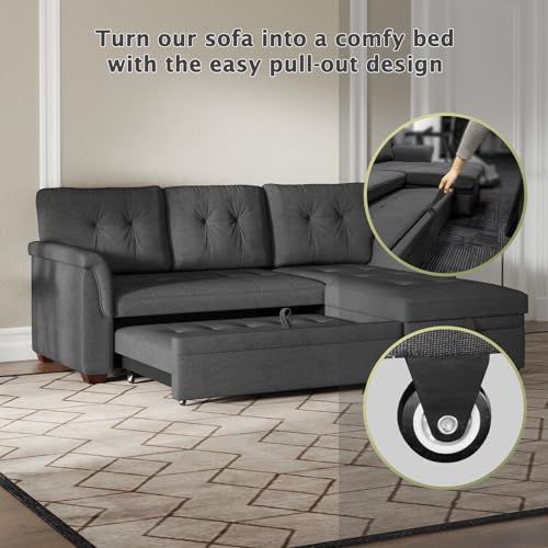 LOVMOR Sectional Sofa 84inch L Shaped Sleeper of Convertible Lounge Pull Out Couch Bed and Storage Chaise for Home Living Room Apartment Dorm