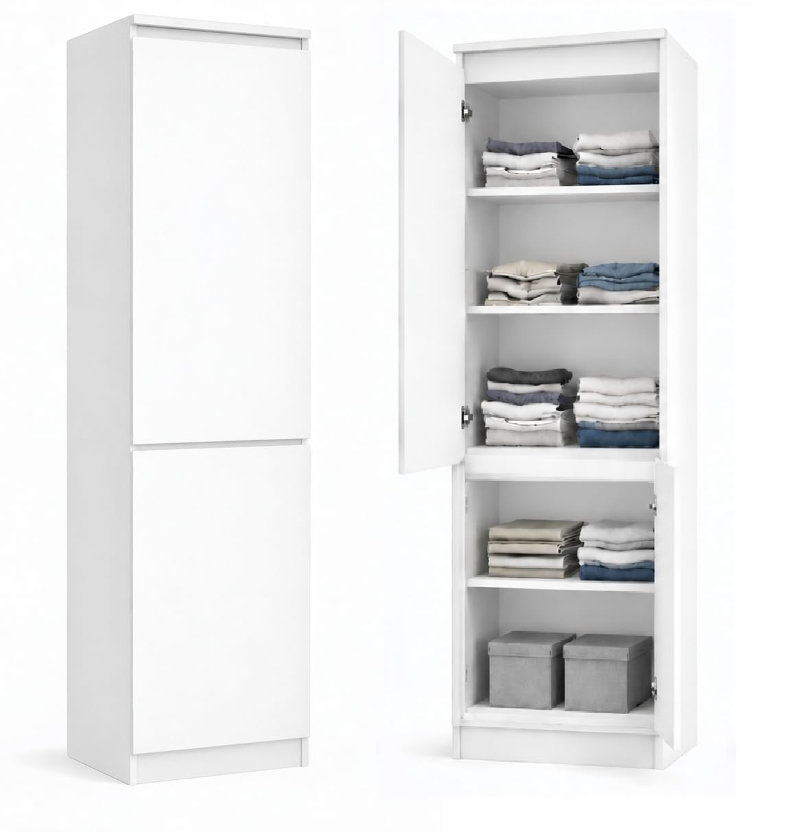 BDW - Schmaler Schrank - Kleiderschrank 50 cm breit, 180,5 cm hoch - Aufbewahrungsschrank 2 türig, Allzweckschrank für Schlafzimmer, Flur, Kinderzimmer, Jugendzimmer