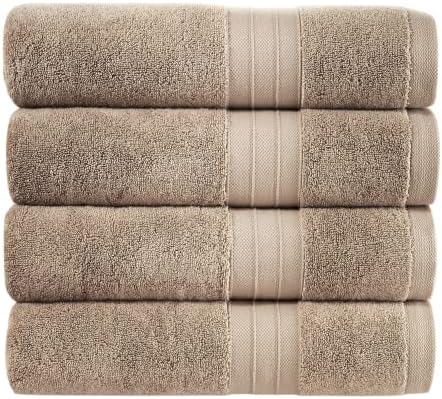 Luxury Bath Towels Extra Large Fluffy — Set of 4 Plush Hotel Towel for Bathroom Luxury — Made from Soft Superior Turkish Cotton, Thick, Absorbent, Easy Dry, Durable (Brown - 30x56)