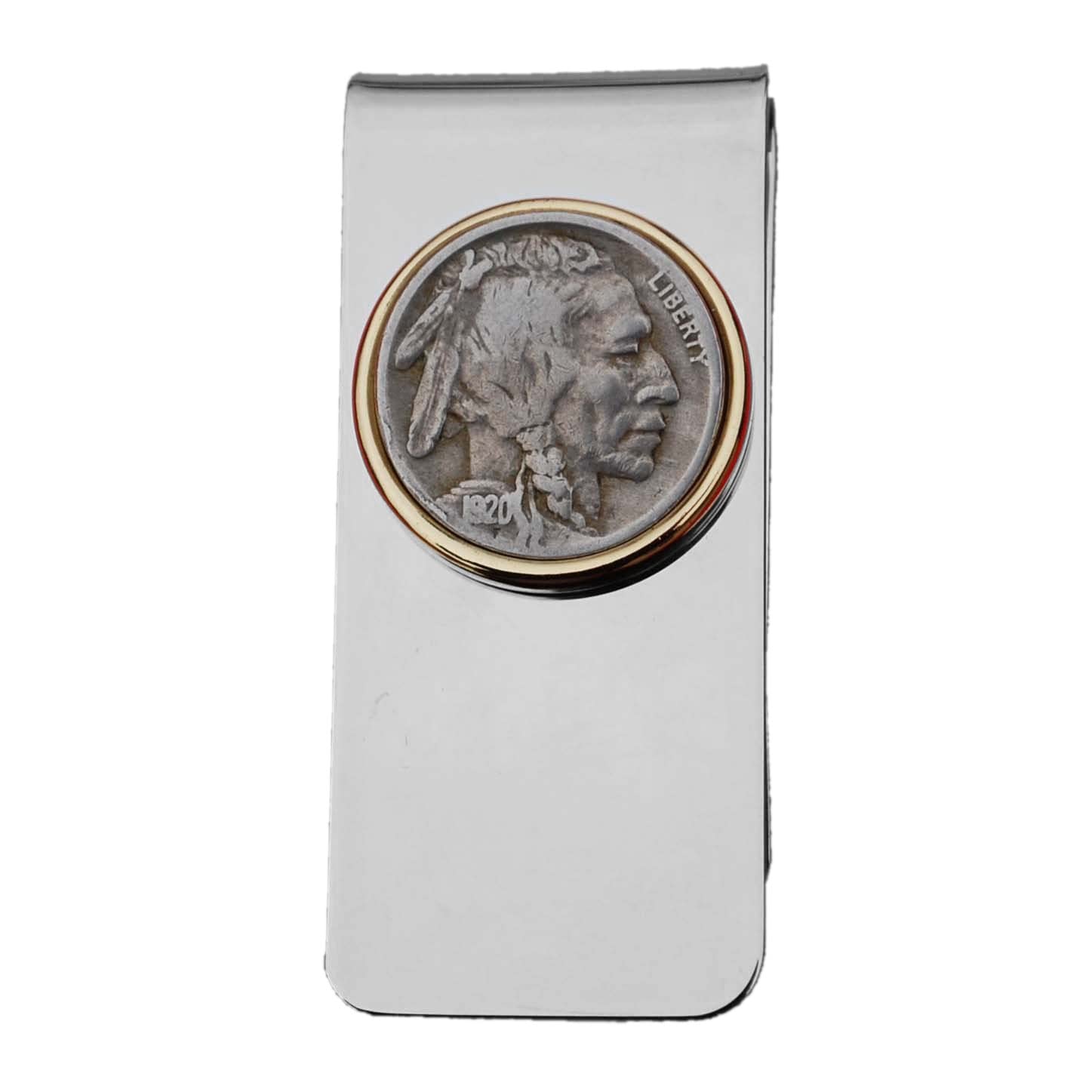 US 1920 Indian Head Buffalo Nickel 5 Cent Coin Solid Brass Two Toned Money Clip New - High Quality