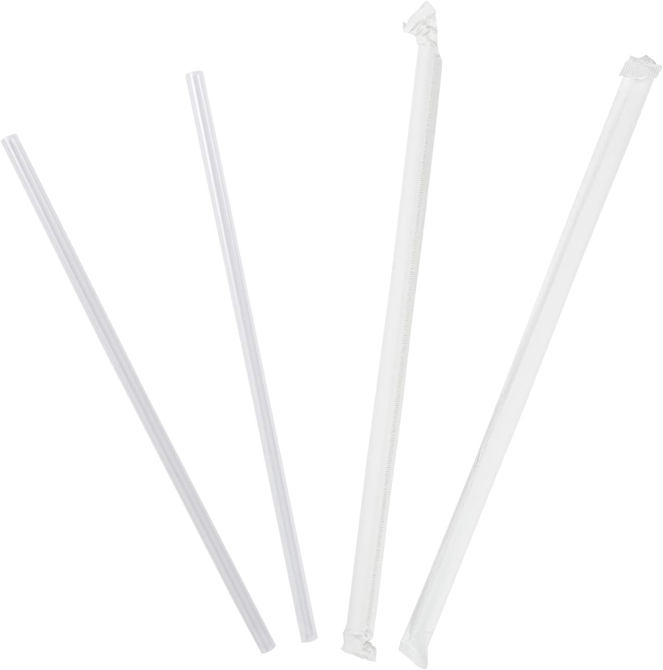 AmerCare 10.25 Inch Giant Clear Paper Wrapped Straws, Case of 1200