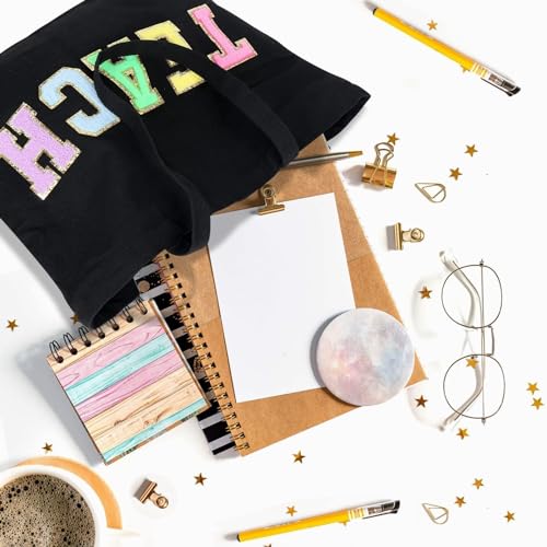 Bolso Tote con parches de chenilla y bolsillo con cremallera miniatura 3