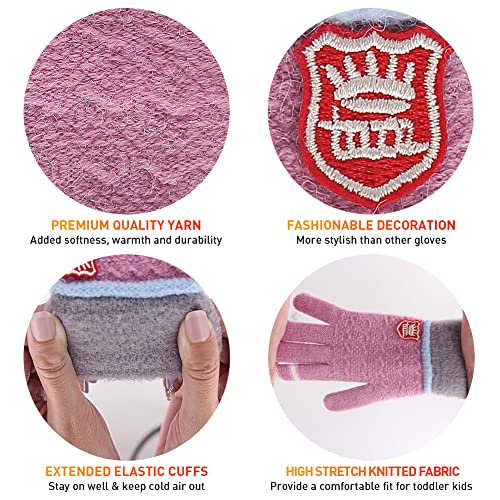 Image of Winter Gloves for Toddler Kids - 3 Pairs Boys Girls Soft Warm Wool Lined Gloves Full Finger Children Knit Gloves