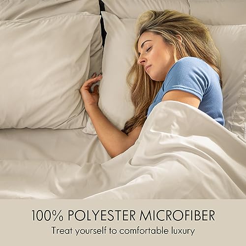 Image of ClevaHome Queen Size Sheet Set - 6 Piece Fitted Queen Sheets Set, Oat Milk