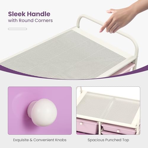 FANTASK Rollwagen mit 12 stapelbaren Schubladen, Badrollwagen mit Metallgestell & Ablagefläche, Aufbewahrungswagen Rollcontainer für Büro, Wohnzimmer, 64 x 38 x 62 cm (Violett)