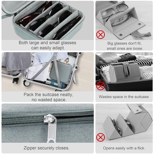 Image of Bukere Travel Sunglasses Organizer Case Adjustable Slot For Multiple Eyeglasses Hard-shell Portable Storage Box for Men Women