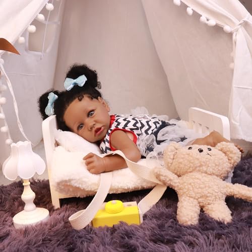 Image of HOOMAI Lifelike Reborn Baby Dolls with Soft Body African American Realistic Girl Doll 22.8 Inch Best Birthday Gift Set