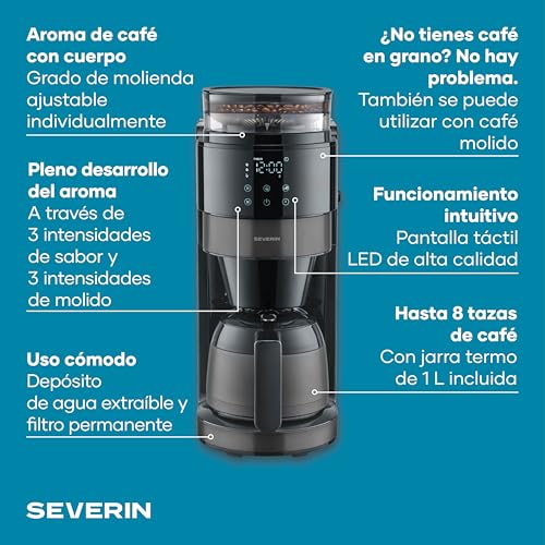 Cafetera de goteo Severin KA 4831 para evitar el café frío gracias a su jarra térmica 4