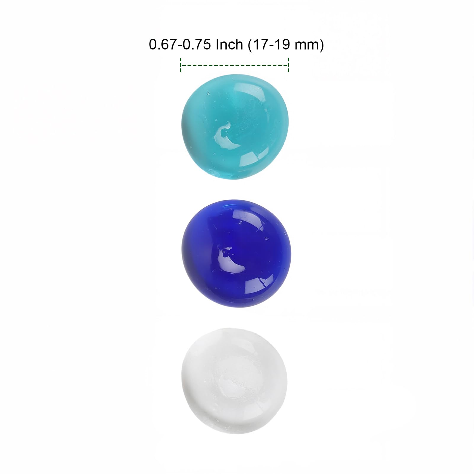 PINGEUI Lot de 500 galets en verre pour vases, petits galets décoratifs en verre transparent et bleu mer de 17 à 19 mm pour vase, aquarium, pot de fleurs, décoration d'aménagement paysager