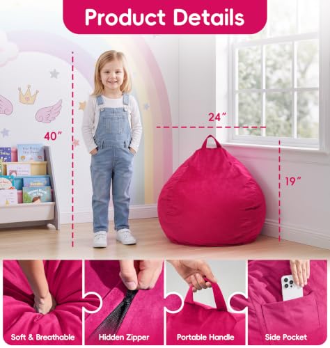 Image of Hobestluk Small Bean Bag Chairs 2FT BeanBag Chair Comfy Cute Velvet Fabric | Memory Foam,Washable Cover,Storage Pocket,Cozy Unicorn Bean Bag for Bedroom Reading Nook Decorative Style Cozy Seat| Pink 2FT