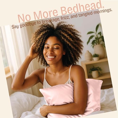 Image of BLISSFORD Pink Satin Pillowcase with Zipper, for Hair and Skin Care, Feels Soft and Cool Like a Silk Pillowcase, Satin Pillow Cases 2 Pack, Slik Pillow Cover, Queen Size - Set of 2