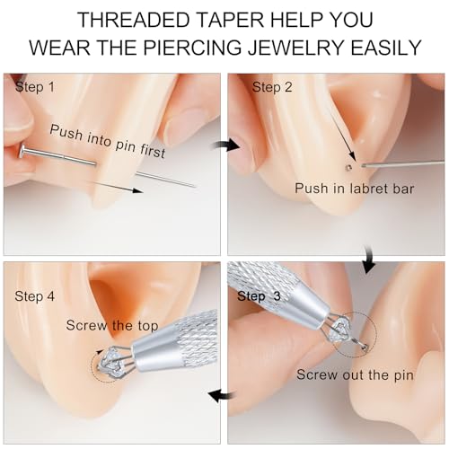 Piercing Taper Ball Grabber Tool for Changing Jewelry - 14G 16G 18G 20G Piercing Taper Flat Back Earring Applicator Tool Threadless Insertion Pin Body Jewelry Stretching Kit for Ear/Nose/Navel/Nipple/Lip/Eyebrow/Tongue4