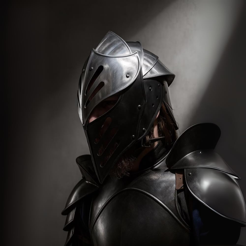 Medieval Black Knight Helmet, Full Face Armor, Handmade Cosplay LARP Costume Accessory