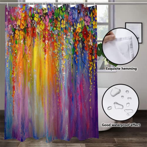 4 Pcs Purple Flower Shower Curtain Sets With Non-Slip Soft Shower Rugs, Microfiber Shaggy Water Absorbent Bath Mat,Bathroom Set Theme With Colorful Waterproof Shower Curtains #TOP2