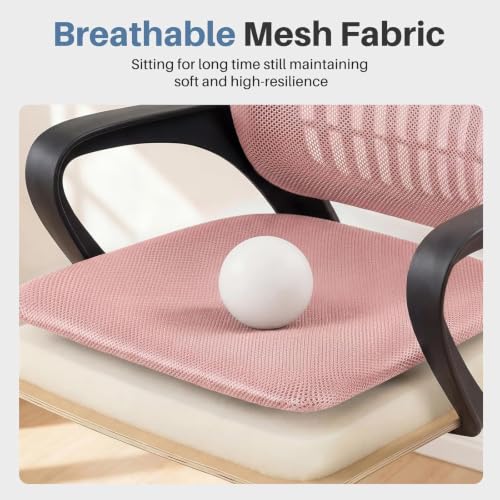Image of DUMOS Home Office Chair, Ergonomic Lumbar Support Desk Chair | Mid Back Mesh, Height Adjustable Fixed Armrest, Rocking Mode 360 Swivel, Conference Computer, Pink