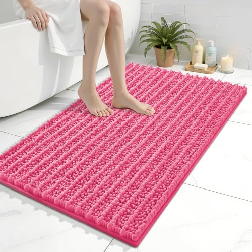 Image of Arotive Luxury Bathroom Rugs 36x24, Extra Soft Thick Absorbent Shaggy Chenille Bath Rugs, Machine Wash Dry, Bath Mats for Bathroom Floor, Tub and Shower, Home Decor Accessories, Deep Pink