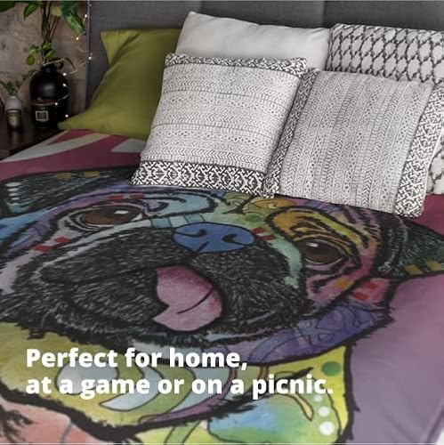 Dawhud Direct Colorful Pug Fleece Blanket For Bed 75" X 90" Queen Size Dean Russo Pug Fleece Throw Blanket For Women, Men And Kids Super Soft Plush Cute Dog Blanket Throw Plush Blanket For Dog Lovers #TOP4