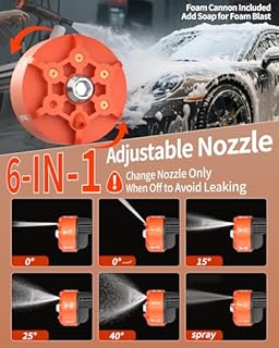 Cordless Pressure Washer Battery Powered; 1100PSI 2.4 GPM Portable Cordless Power Washer with 6-in-1 Nozzle, Foam Cannon, 21V Battery&Charger; Handheld Battery Pressure Washer (EnduringOrange)