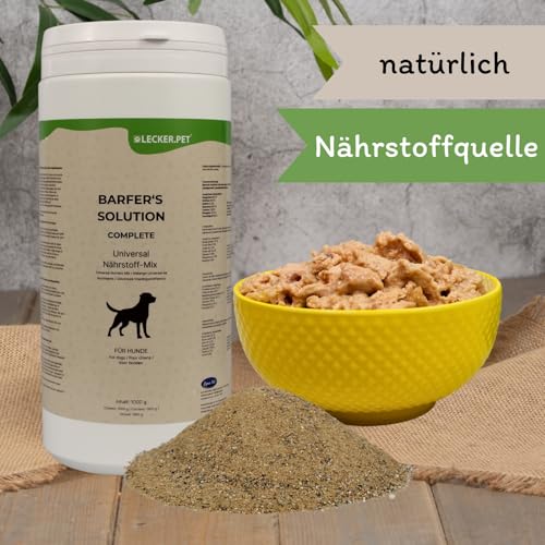 Lecker.Pet® 1 kg Barfer's Solution Complete Universal Nährstoff Mix Pulver für Hunde | Ergänzung für Hundefutter | Ausgewogene Barf Ernährung | Mit Bierhefe & Algentalk | Mineralstoffe & Vitamine