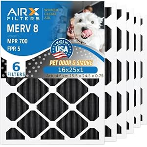 AIRX FILTERS WICKED CLEAN AIR. 16x25x1 Air Filter Odor Eliminator Carbon Filter MERV 8 AC HVAC Furnace Filters 6 Pack