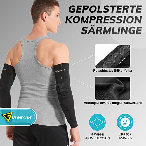 Newbyinn Gepolsterte Armschoner 2er-Pack, Ellenbogen Unterarm Armlinge Mit Polster Ellenbogenschoner für Volleyball Fußball Basketball