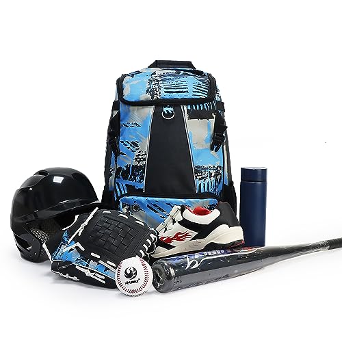 PHINIX Baseball & softball Backpack with External Helmet Holder for Adults,Large Capacity Holds Bat, Helmet, Glove, Shoes (Light Blue) - Thumbnail 3