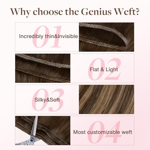 Image of GOO GOO Genius Human Hair Extensions, Sew In Remy Weft, 4 /27 /4 Balayage Chocolate Brown to Caramel Blonde 20inch 120g, Hand Tied Weft