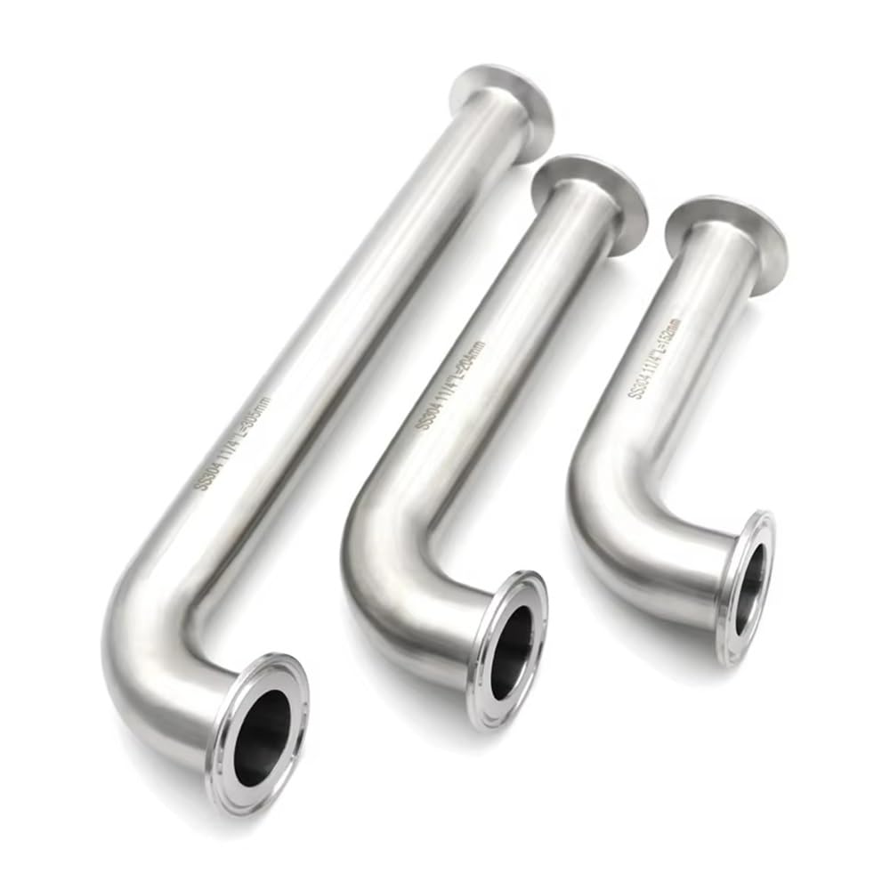 Codo de acero inoxidable 304 de 90 grados, extensión larga de triple abrazadera, accesorio de tubería sanitaria para tubos de 25 mm, 38 mm, 51 mm, 1 unidad (OD25 x 50,5, L457 mm)