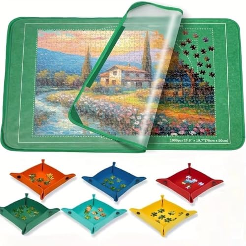 HCOSBIN 1000ピース用ボックス付き ジグソーパズルボード - ポータブルマット 防塵カバー付き 収納と節約用 滑り止め表面