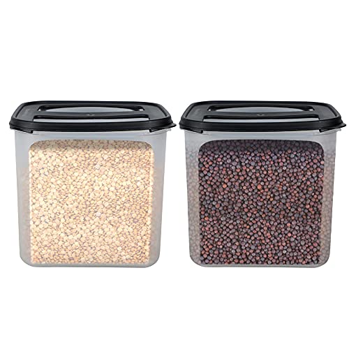 Image of Cutting EDGE 4.5 Litre Airtight Modular Container Set of 2, Leak Resistant Durable Plastic Kitchen Storage Organizer Box for Rice, Dal, Atta, Flour, Cereals & Snacks (Black Lid)