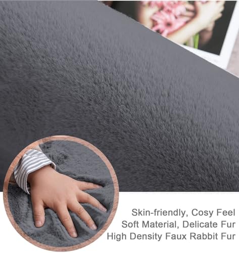 Image of Super Soft Rabbit Fur Silk Wool Carpet Thick and Washable Area Rug for Living Room and Bedroom (Dark Grey, 4 x 6 Feet)