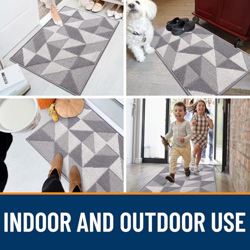 Image of OLANLY Door Mat Indoor Entrance Washable 59x23, Odor-Free Low-Profile Front Back Geometric Doormat, Absorbent Resist Dirt Entry Carpet, Easy to Clean Sturdy Inside Floor Mats for Entryway, Grey