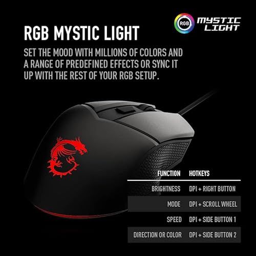 MSI Clutch GM20 Elite Gaming Mouse, 6400 DPI, 20M+ Clicks OMRON Switch