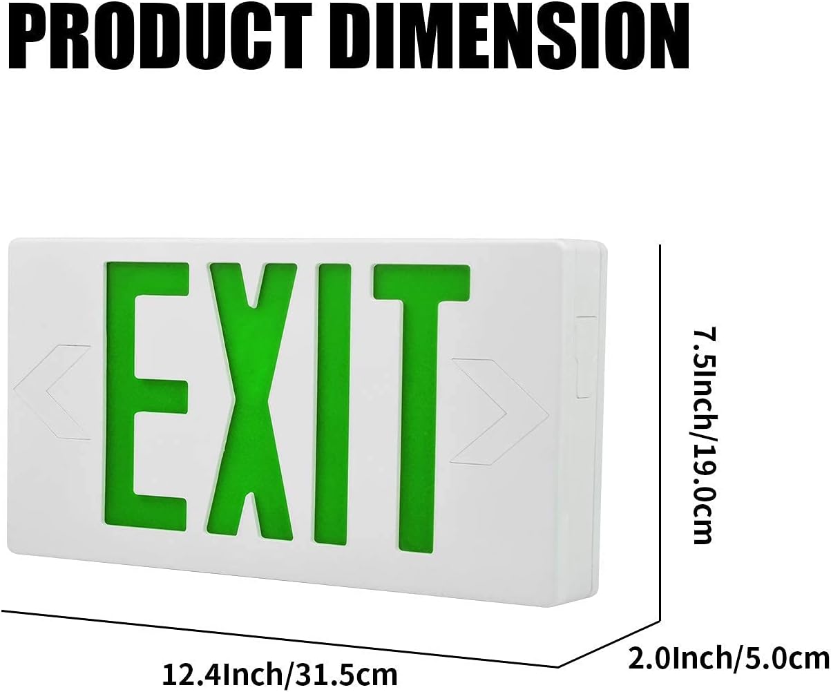 AKT LIGHTING Emergency Exit Sign, Double Face Commercial LED Emergency Exit Lighting with Back-Up Battery Exit Light Combo for Hallways UL Certificated(Green, 6 Pack) - - 
