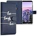 Produktbild kwmobile Hülle kompatibel mit Samsung Galaxy A6+/A6 Plus (2018) - Kunstleder Wallet Case mit Kartenfächern Stand Live Laugh Love Silber Dunkelblau