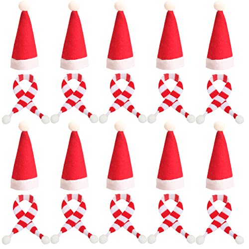 AKONE 20-teiliges Mini Weihnachtsmützen & Schals Set – Rot & Grün, Deko Für Weinflaschen & Geschenke