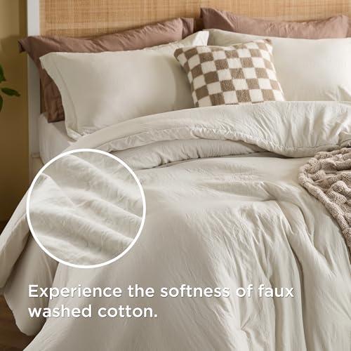 Bedsure Comforter Full Size 5 Pieces - Full Size Comforter Set with Checkered Throw Blanket and Decorative Pillow, Lightweiget Bedding, All Season Bedding Sets, Linen Beige