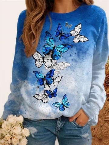 IVERIRMIN Butterfly Crewneck Sweatshirt for Women Fall Floral Long Sleeve Shirts Casual Pullover Tops Oversized Sweatshirts - Image 2