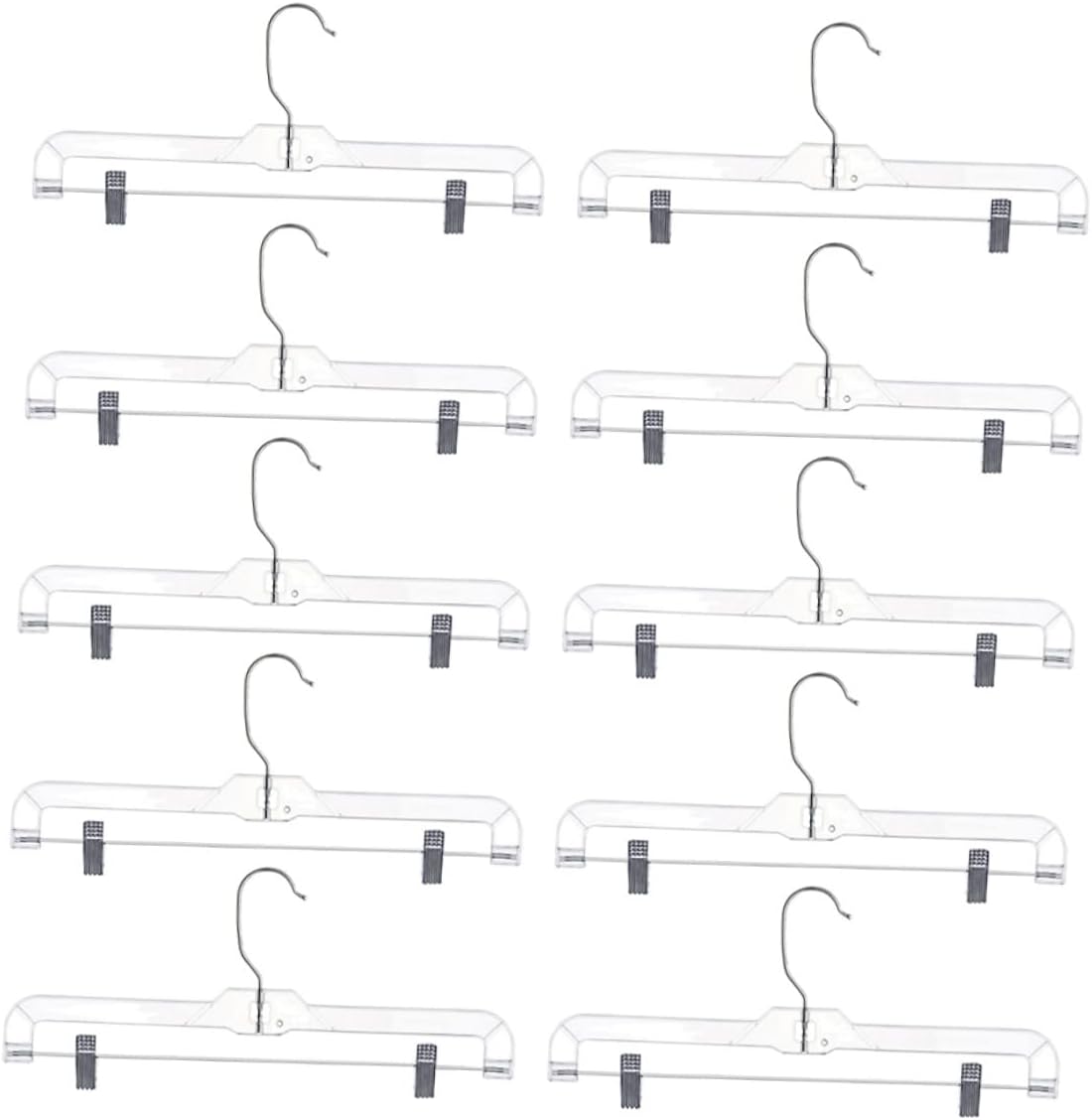 10pcs Skirt Hangers with Clips Transparent Non-Slip Wardrobe Hangers for Pants Dresses Trousers Space-Saving Design with Rotating Hook