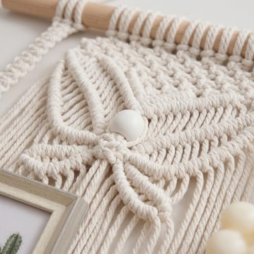 Image of Decazone Macrame Wall Hanging Shelf Bohemian Designs Home Decor Natural Pine Wooden Shelves and Cotton Cord (Mini Boho) (Butterfly)