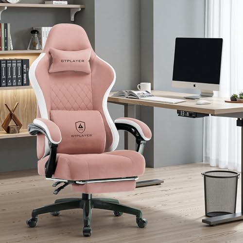 Image of GTPLAYER Office Chair, Gaming Computer Desk Fabric Chair with Footrest, High Back Ergonomic Office Chair with Pocket Spring Lumbar Support and Linkage Armrests Adjustable Height Swivel for Home Task